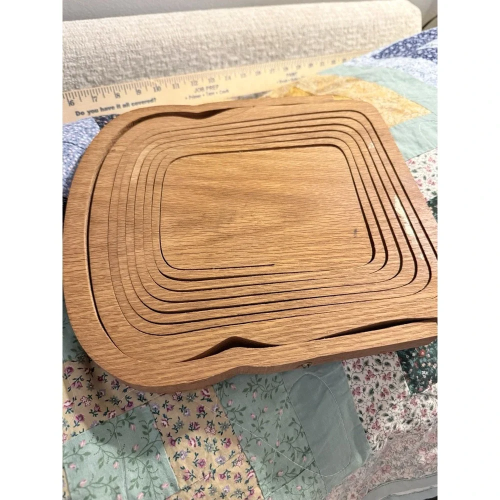 Folding Collapsible Decorative Wooden Fruit Bowl Basket trivet Signed
